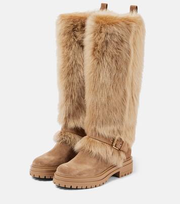 Shearling-trimmed suede knee-high boots | Gianvito Rossi