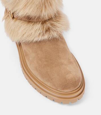 Shearling-trimmed suede knee-high boots | Gianvito Rossi