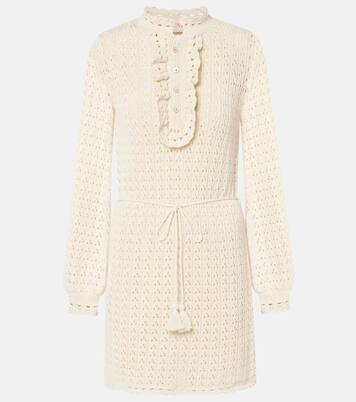 فستان قصير من القطن بحبكة مفتوحة | Valentino