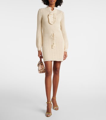 فستان قصير من القطن بحبكة مفتوحة | Valentino