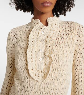 فستان قصير من القطن بحبكة مفتوحة | Valentino