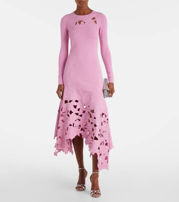 Vestido midi con bordado floral | Oscar de la Renta