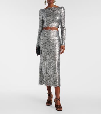 Top cropped in pizzo con stampa floreale | Rabanne