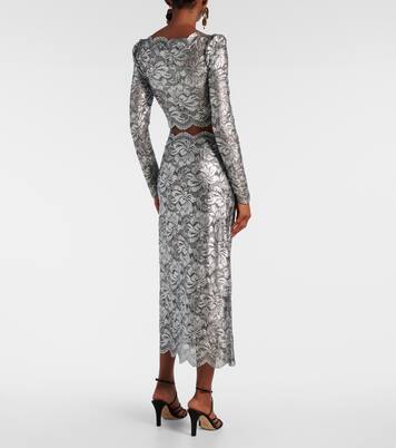 Top cropped in pizzo con stampa floreale | Rabanne