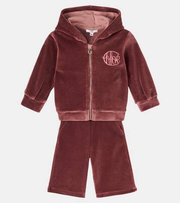 Baby set of cotton velvet hoodie and sweatpants | Chloé Kids