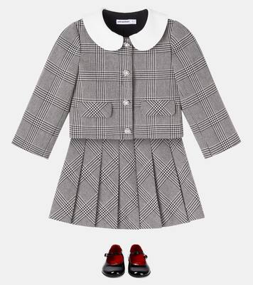 Houndstooth pleated wool-blend skirt | Self-Portrait Kids
