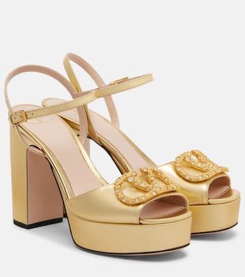 Plateausandalen VLogo aus Leder mit Kristallen | Valentino Garavani