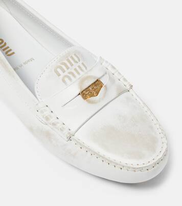 Distressed suede penny loafers | Miu Miu
