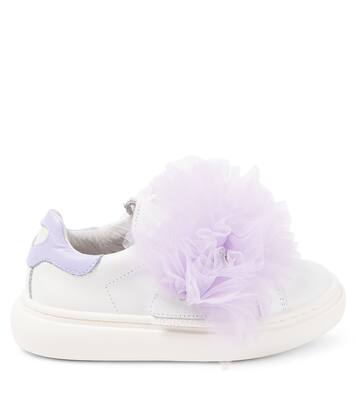 Appliqué leather and tulle sneakers | Monnalisa