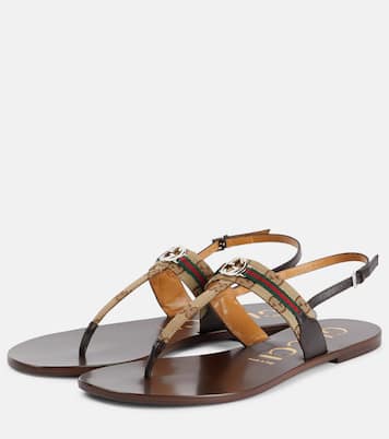 Leather-trimmed thong sandals | Gucci
