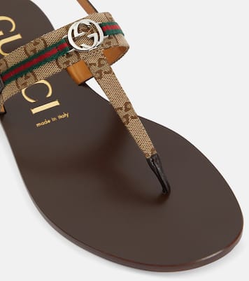 Leather-trimmed thong sandals | Gucci