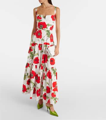 Robe longue en coton mélangé à fleurs | Oscar de la Renta