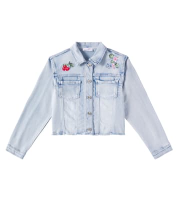 Distressed patch-appliqué denim jacket | Monnalisa