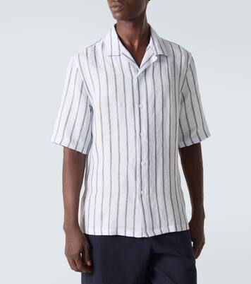 Striped linen bowling shirt | Brunello Cucinelli