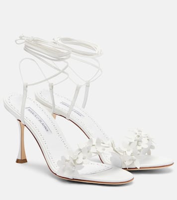Anista floral-appliqué leather sandals | Manolo Blahnik