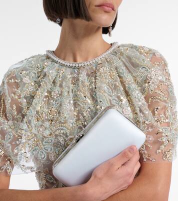 Bow embellished satin clutch | Self-Portrait