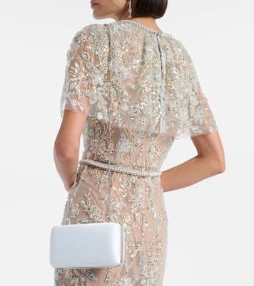 Bow embellished satin clutch | Self-Portrait