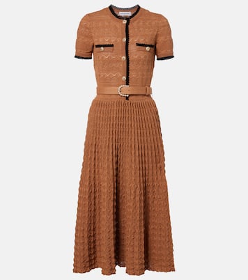 Belted pointelle cotton-blend midi dress | Self-Portrait