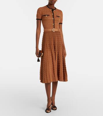 Belted pointelle cotton-blend midi dress | Self-Portrait