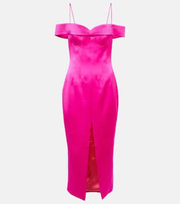 Robe midi en satin à encolure bardot | Rasario