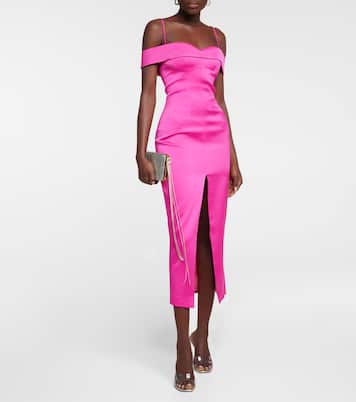 Robe midi en satin à encolure bardot | Rasario