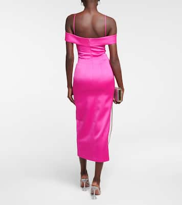 Robe midi en satin à encolure bardot | Rasario