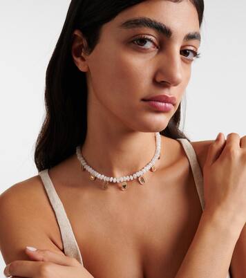 Multi-charm 14kt gold necklace with moonstone and diamonds | Sydney Evan