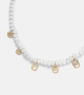 Multi-charm 14kt gold necklace with moonstone and diamonds | Sydney Evan