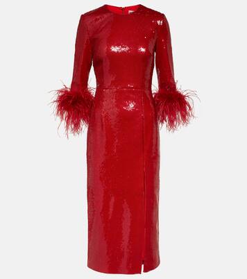 Robe midi Nika à sequins et plumes | Rebecca Vallance