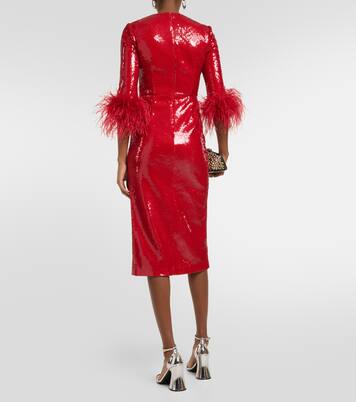 Robe midi Nika à sequins et plumes | Rebecca Vallance