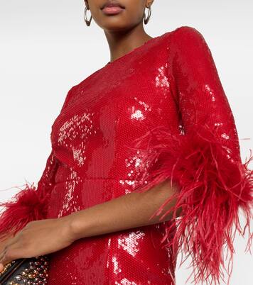 Robe midi Nika à sequins et plumes | Rebecca Vallance