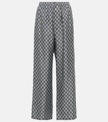 Weite Hose GG aus Seiden-Twill | Gucci