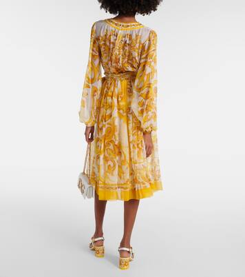 فستان ميدي من شيفون الحرير Majolica  | Dolce&Gabbana