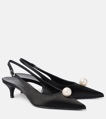 Embellished satin slingback pumps | Magda Butrym