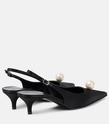 Embellished satin slingback pumps | Magda Butrym