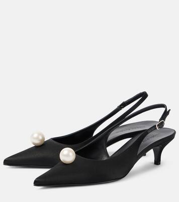 Embellished satin slingback pumps | Magda Butrym