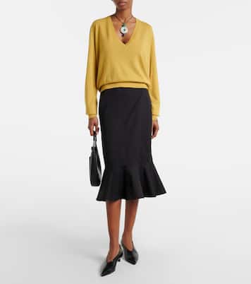 Jupe midi en coton mélangé à volants | Plan C