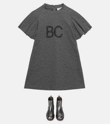 Logo stretch-cotton dress | Brunello Cucinelli Kids