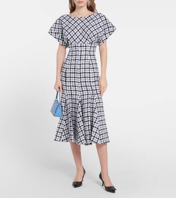 Robe midi en tweed de coton et laine mélangés à carreaux | Carolina Herrera