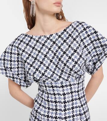 Robe midi en tweed de coton et laine mélangés à carreaux | Carolina Herrera