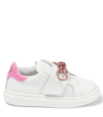 Floral-appliqué leather sneakers | Monnalisa