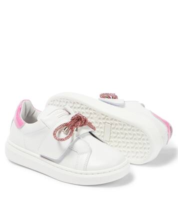 Floral-appliqué leather sneakers | Monnalisa