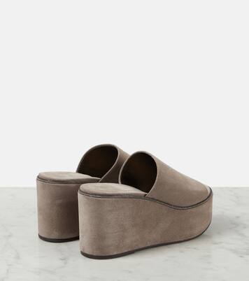 Verzierte Wedge-Pantoletten aus Veloursleder | Brunello Cucinelli