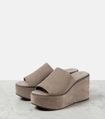 Verzierte Wedge-Pantoletten aus Veloursleder | Brunello Cucinelli