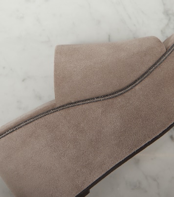 Verzierte Wedge-Pantoletten aus Veloursleder | Brunello Cucinelli