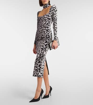 Robe midi en velours à motif léopard | Alex Perry