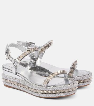 Espadrille-Wedges Pyraclou 60 aus Metallic-Leder | Christian Louboutin
