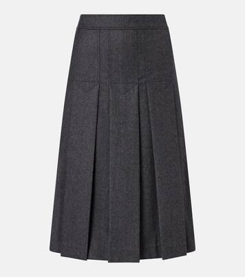 Pleated virgin wool flannel midi skirt | Prada