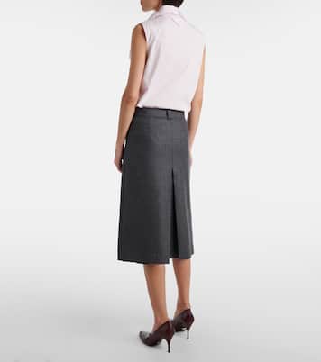 Pleated virgin wool flannel midi skirt | Prada