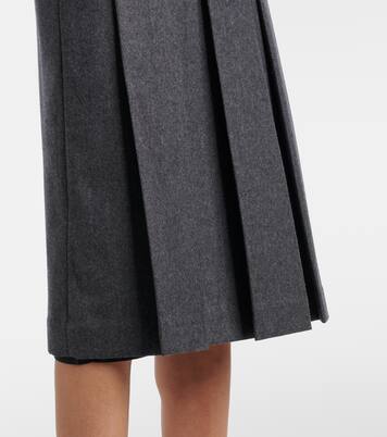 Pleated virgin wool flannel midi skirt | Prada